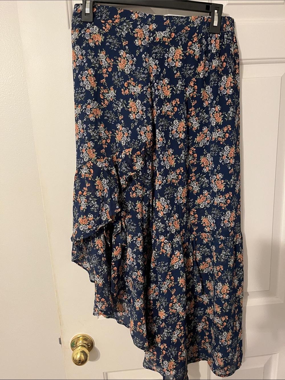 Navy Floral High-Low Ruffle Skirt - Unbranded